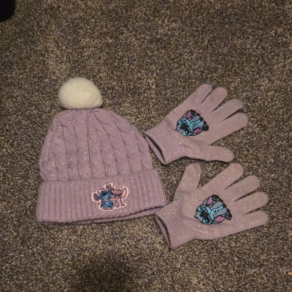 Stitch Kids Purple Knit Hat and Gloves Set